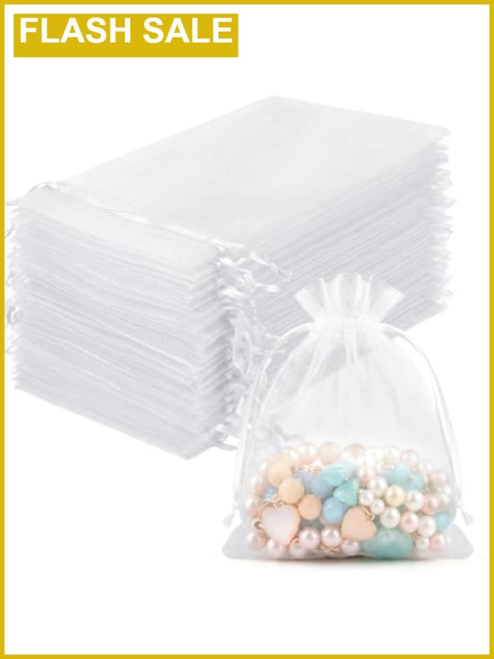 100pcs Organza Drawstring Gift Bags White 3x4in Sheer Mesh Party Favor Bags